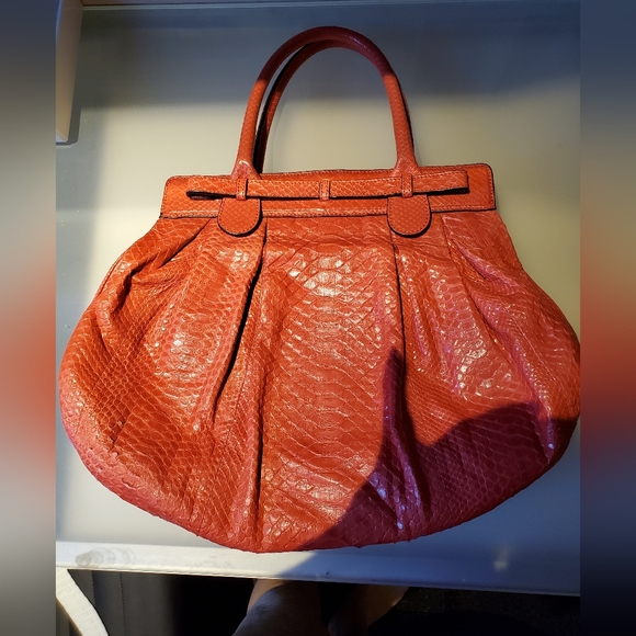 Large Zagliani genuine exotic skin leather bag - Picture 2 of 10